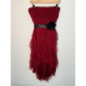 Red Tulle Strapless High Low Dress Black Flower Party Cocktail Evening goth y2k